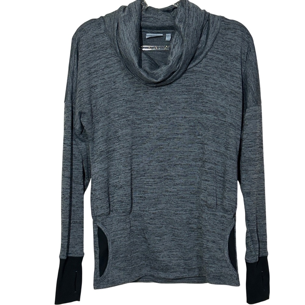 Athleta Womens Gray Space Dye Cowl Neck Pullover Top Thumbholes‎ Size S